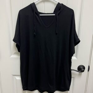 Black Short Sleeve Swim Coverup With Hoodie